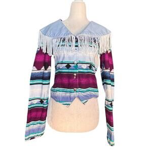 Vintage Roughrider Western Purple Fringe Shirt Medium Boho Cowgirl Festival Top